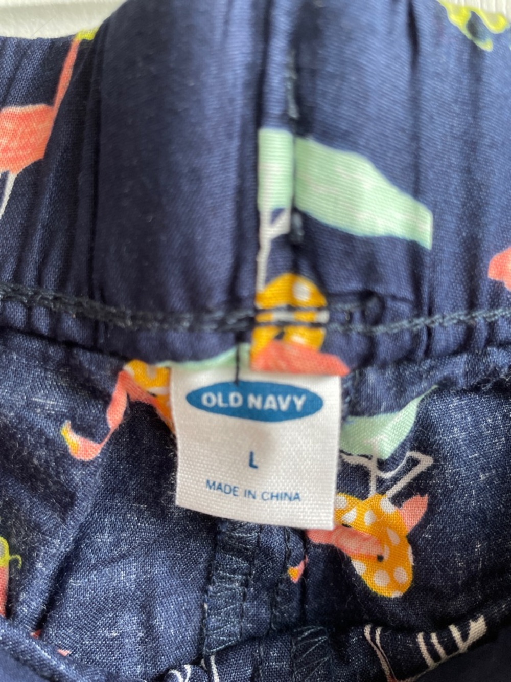 NWT Old Navy Navy Shorts with Pink Flamingo and Mint LDrawstring - Picture 2 of 3